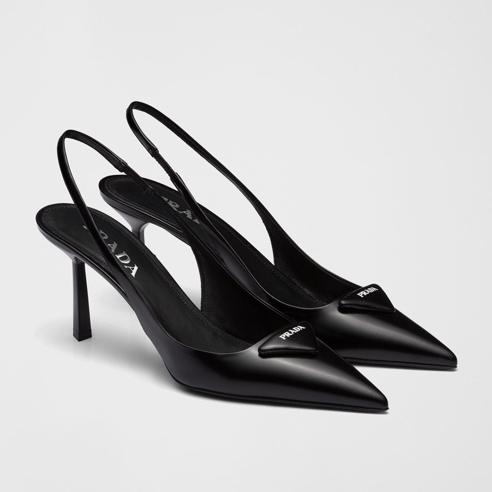 Prada Black Brushed Leather Slingback Pumps 1I901M_055_F0002_F_DD75