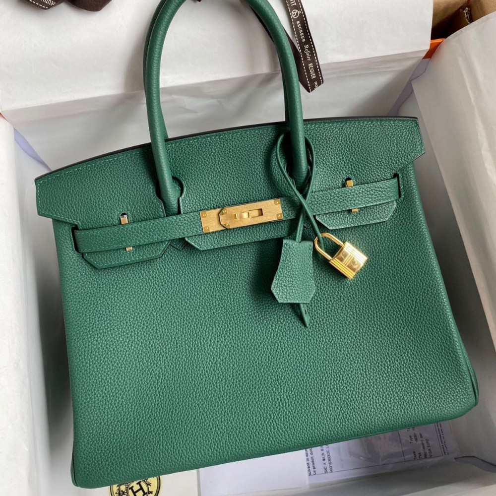 High Quality Replica Hermes Birkin 30 Retourne Handmade Bag In Malachite Clemence Leather $ 529 USD